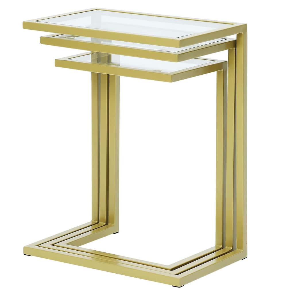 Set of 3 Gold Nesting Tables with Rectangular Glass Top 23.5"