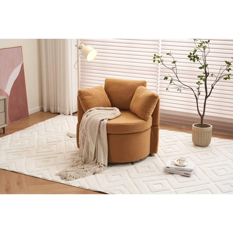 Eddy Fabric Swivel Chair: Khaki, Storage, Back Cushion