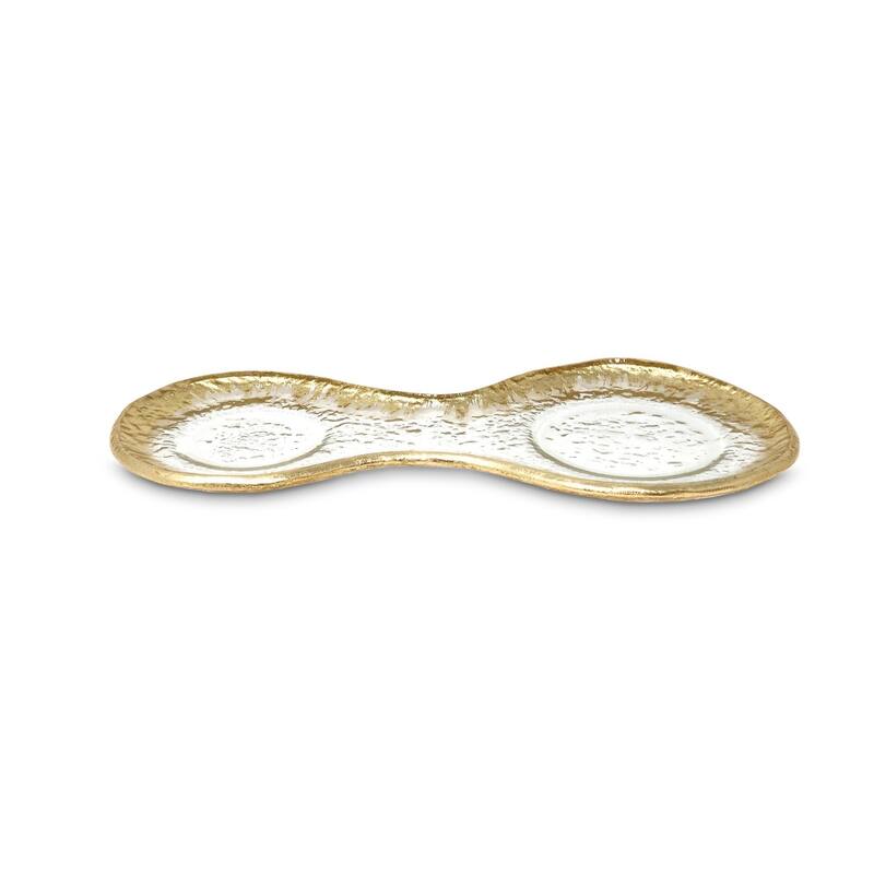 2 Bowl Relish Dish on Tray with Gold Border - 2"H