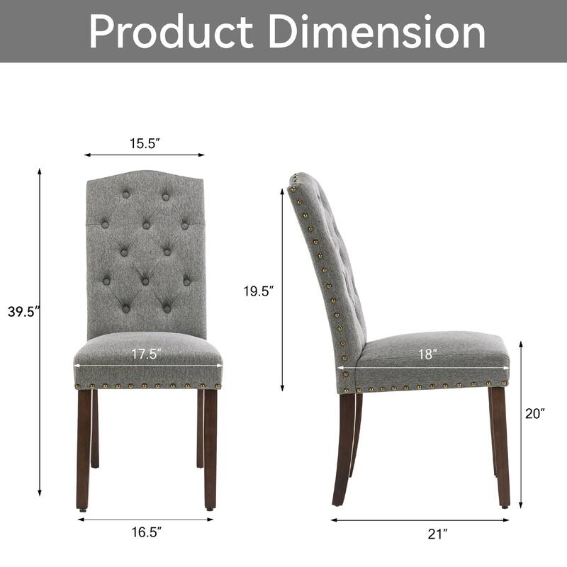 Fabric Upholstered Tufted High Back Dining Chairs with Nailhead Trim