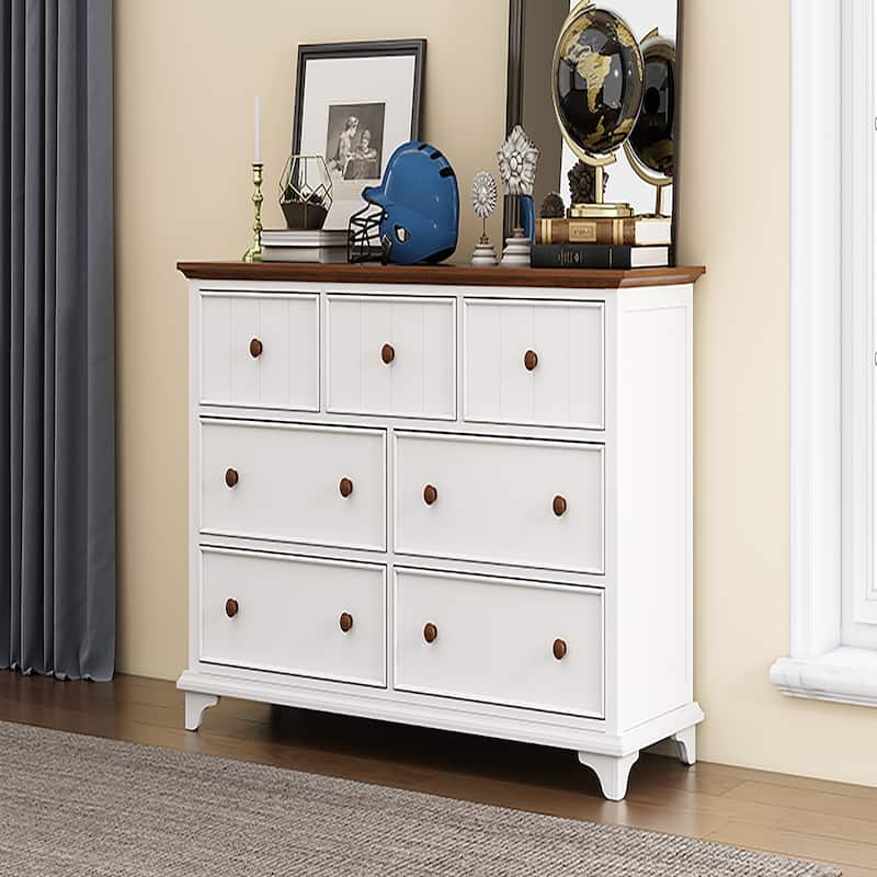 9 Drawer Long Dresser With Antique Handles