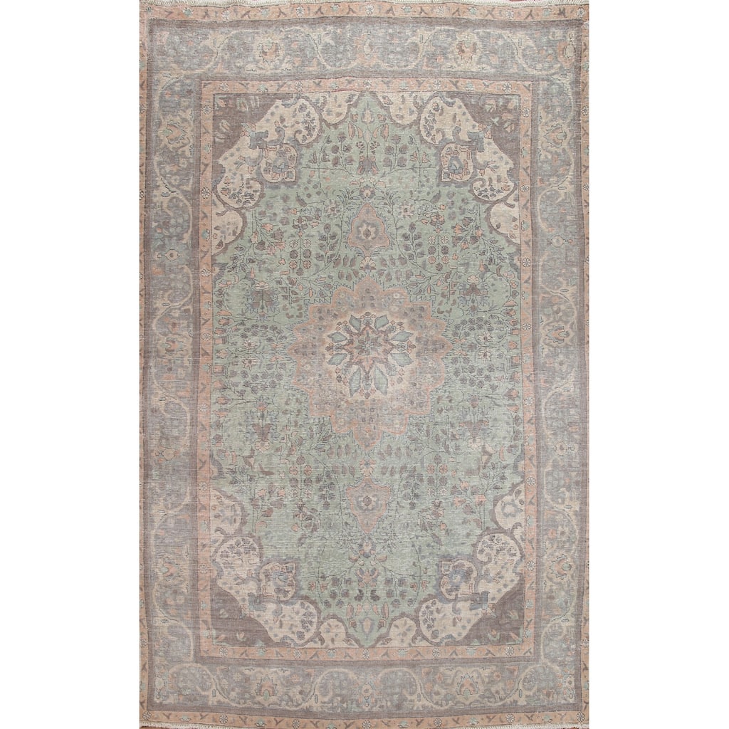 Hand Knotted Oriental 100% Wool Carpet Traditional Floral Green Tabriz Area Rug - 11' 7'' X 8' 1''