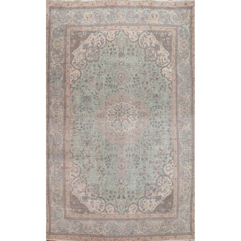 Hand Knotted Oriental 100% Wool Carpet Traditional Floral Green Tabriz Area Rug - 11' 7'' X 8' 1''