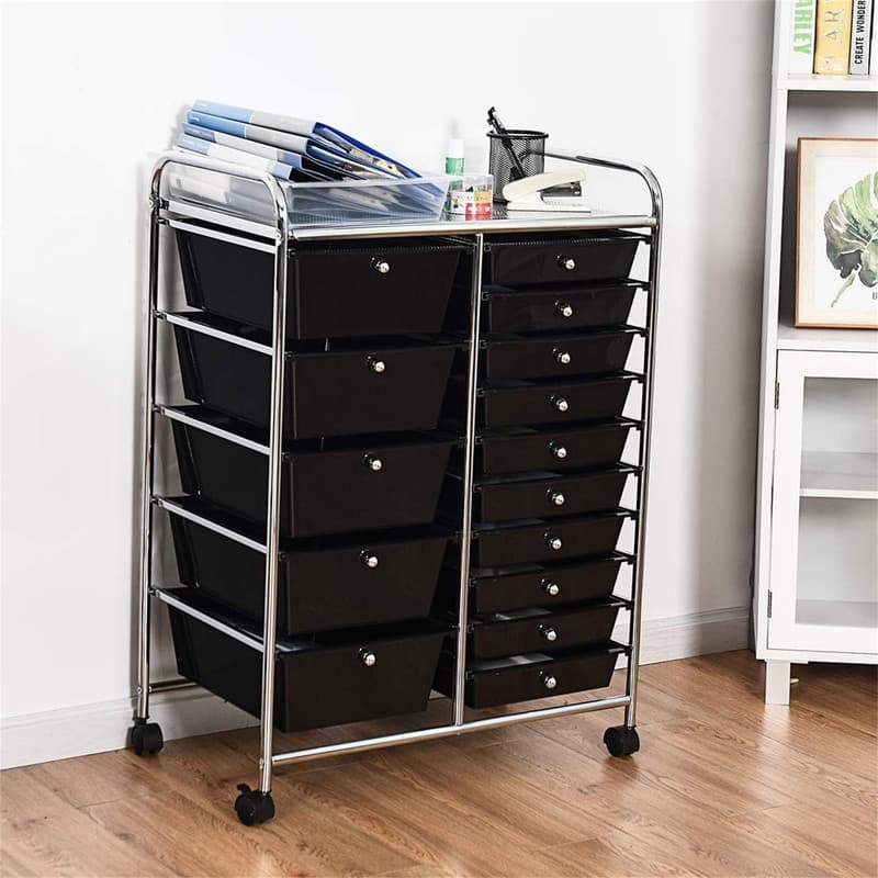 15 Drawer Rolling Storage Cart - 14.5"D x 25"W x 34.5"H