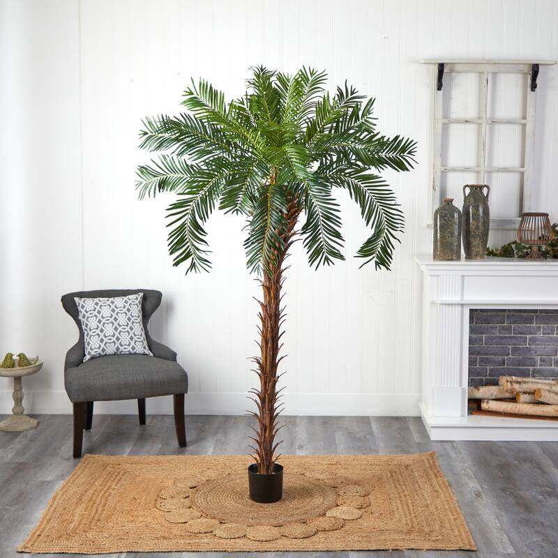 7ft Artificial Palm Tree - Coastal Craftsman Tree with Brown Trunk & Green Leaves - Large Room Decor - 51-60 Inches