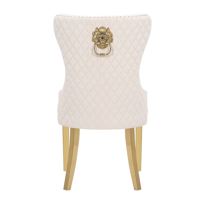 Modern Set of 2 Dining Chairs with Button Tufted Upholstered Back, Nailhead Trim, Stainless Steel Legs for Dining Room