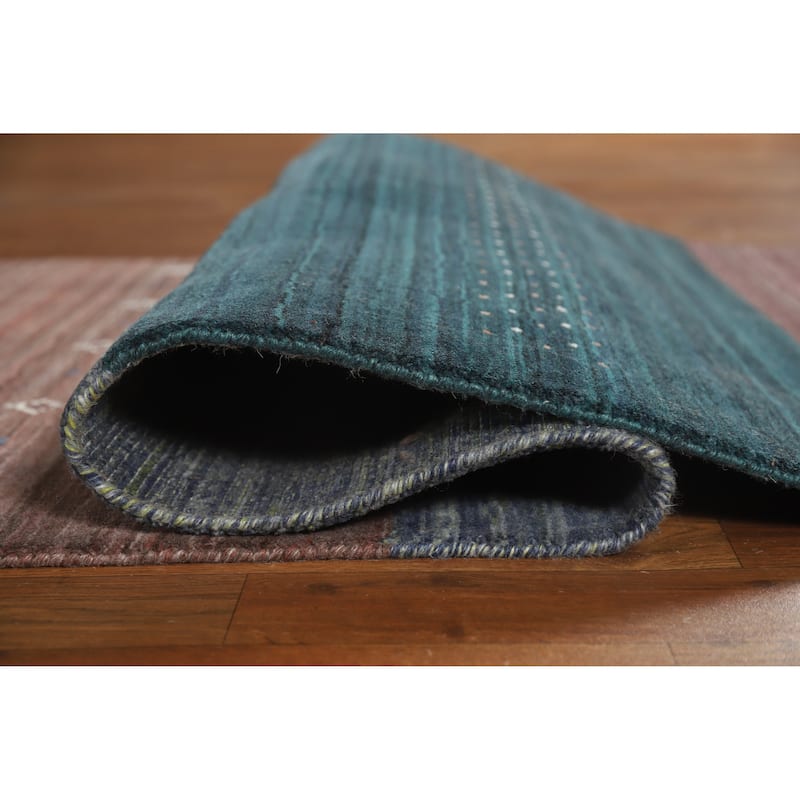 Striped Gabbeh Indian Runner Rug Hand-Knotted Wool Carpet - 3'0" x 10'2"