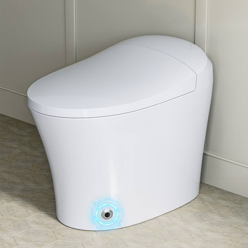 HOROW One Piece Dual Flush Elongated Toilet 1.27 GPF White Seat Included - White
