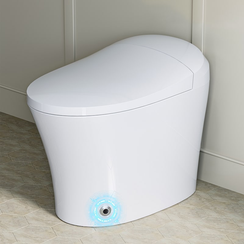 HOROW One Piece Dual Flush Elongated Toilet 1.27 GPF White Seat Included - White