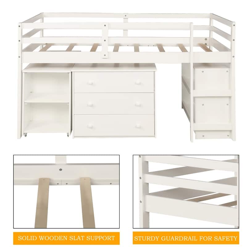 Harper & Bright Designs Wood Twin Low Study Loft Bed