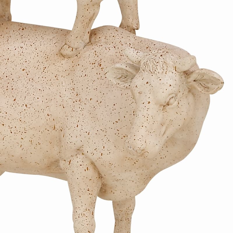 White Polystone Stacked Farm Animals Decorative Sculpture - 14 x 4 x 18