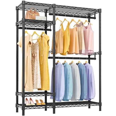 V2 Garment Rack Metal Clothing Rack for Hanging Clothes, 4 Tiers Wire Shelving Clothes Rack w/ Hanging Rods, 45" Lx16.5 Wx76.4 H