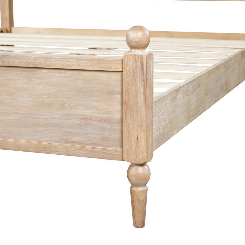 Christopher Knight Home - Traditional Wooden Platform Bed with Upholstered Headboard and Spindle Accent Design