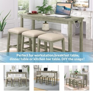4 Pieces Counter Height Table with Fabric Padded Stools,Rustic Bar ...