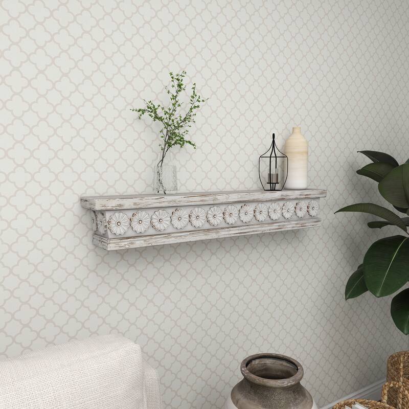 White Wood Distressed Vintage Farmhouse Wall Shelf 28" or 36"