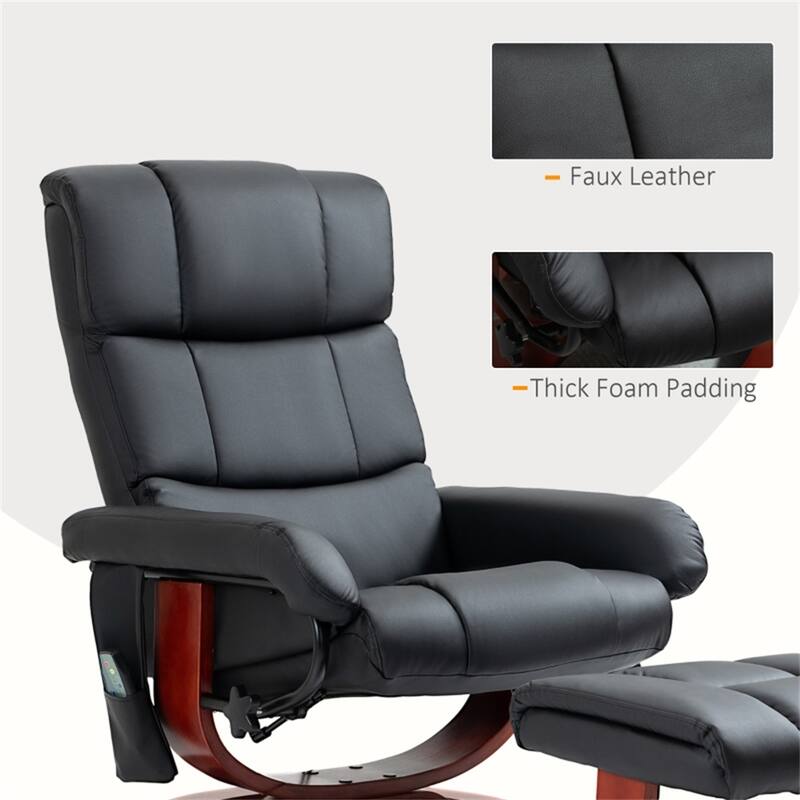 PU Leather Massage Recliner Chair Including Ottoman with Swivel Base and Adjustable Vibration - 28.75" W x 33" D x 40.25" H