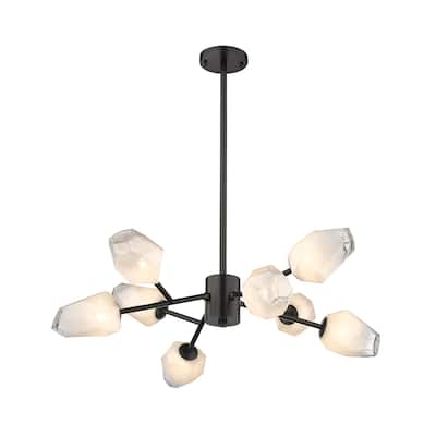 8-Light Black Iron Chandelier With Glass Shades
