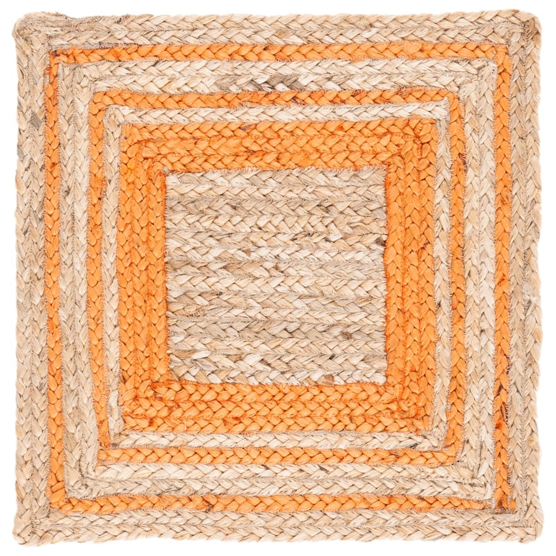 SAFAVIEH Handmade Natural Fiber Averi Border Jute Rug - 6' Square - Orange/Natural