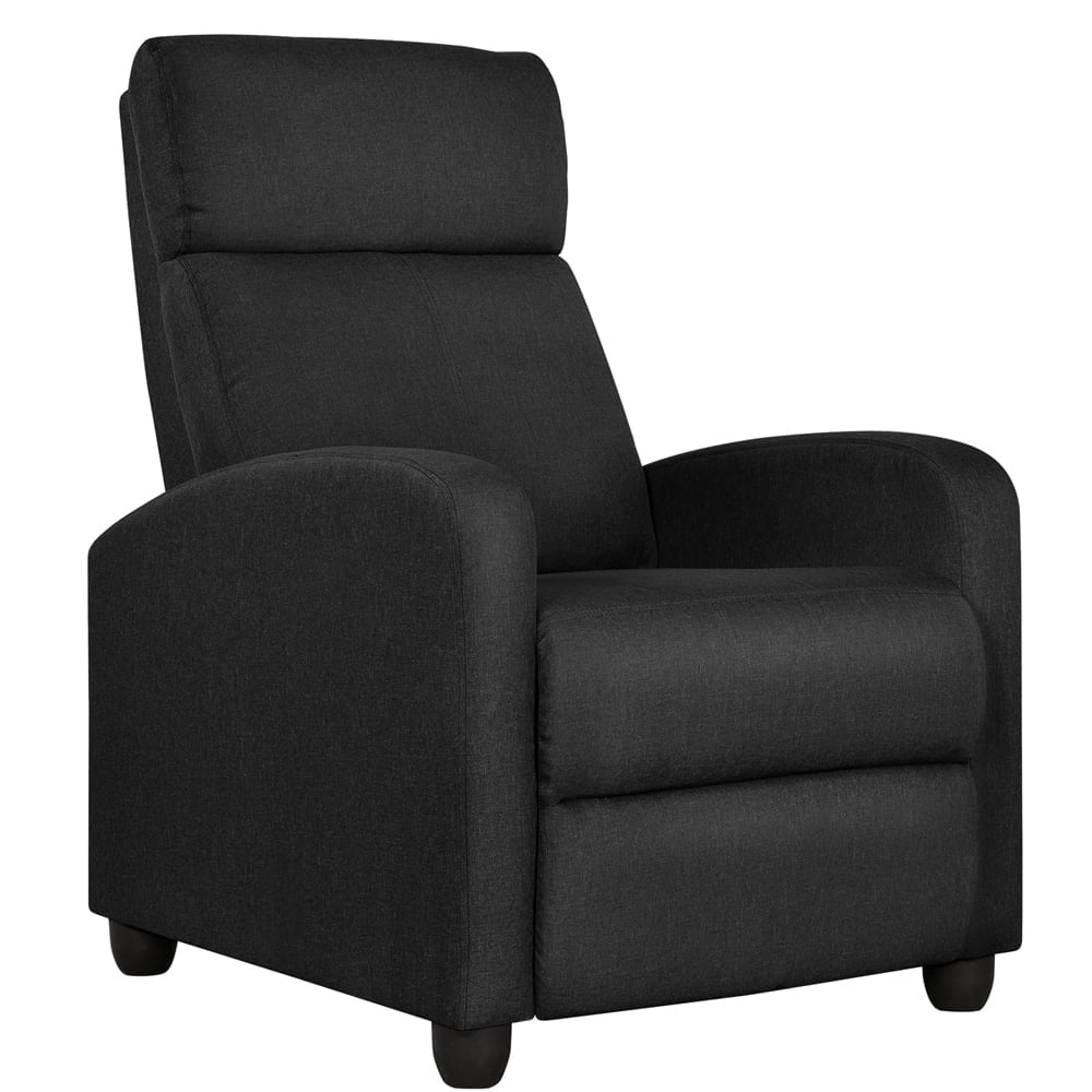 Compact 26.5-inch Theater Recliner Chair with Adjustable Footrest, 265lbs Capacity, Black Fabric Upholstery