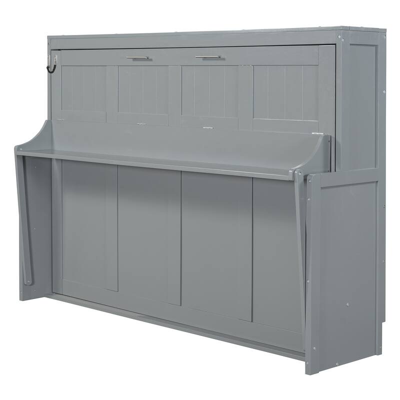 Full Size Murphy Bed with Hydraulic Lift Mechanism & Built-In Desk, Space-Saving Wall Bed