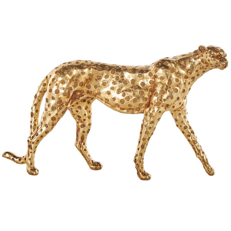 Gold Resin Leopard Sculpture with Textured Spots