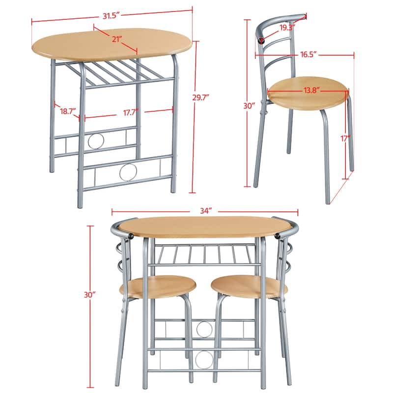 Yaheetech Modern Round Dining Table Set, 3 Piece Dining Room Sets for Kitchens, Apartments