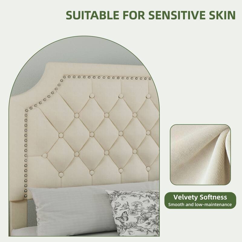 Moasis Upholstered Tufted Bed Frame with Adjustable Height Headboard