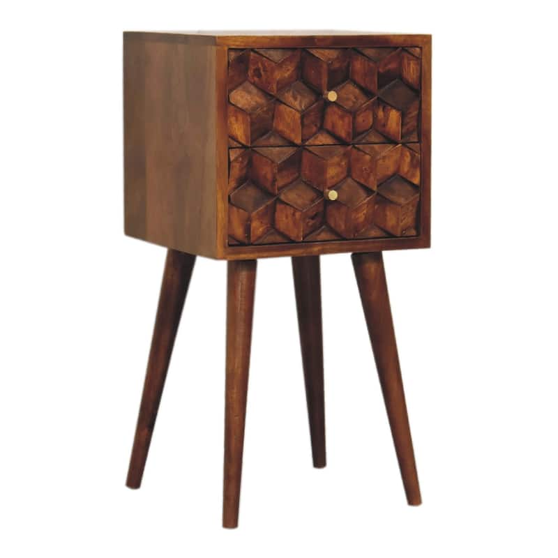 Artisan Furniture Solid Wood Mini Chestnut Cube 2 Drawer Nightstand