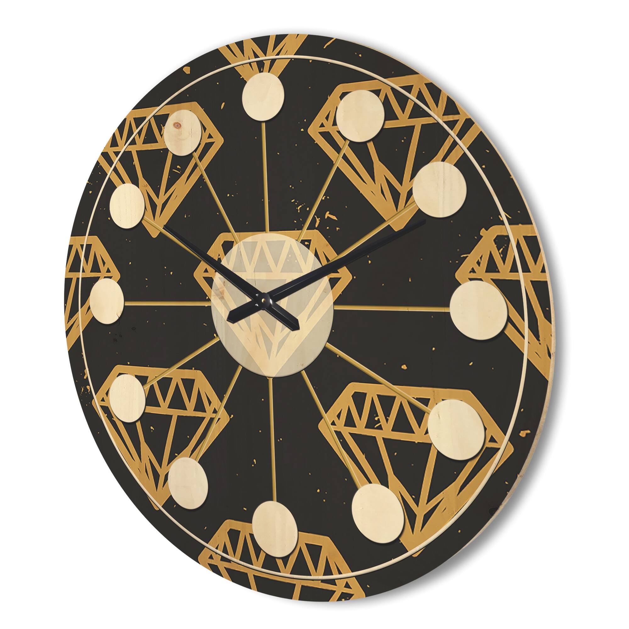 Designart 'Vintage Golden Diamonds' MidCentury Modern Wood Wall Clock