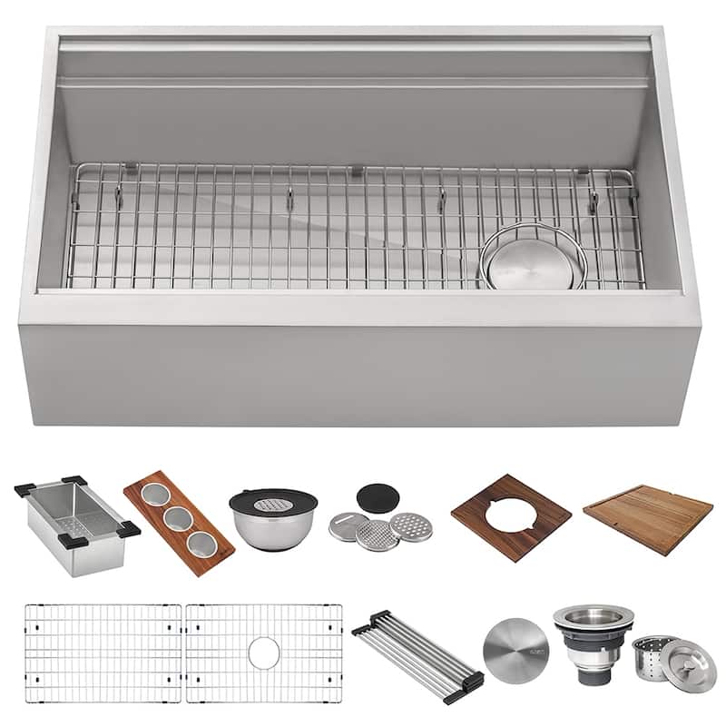 Ruvati 45-inch Workstation Two-Tiered Ledge Kitchen Sink Apron-Front 16 Gauge Stainless Steel - RVH9333 - 45" x 20-1/8″