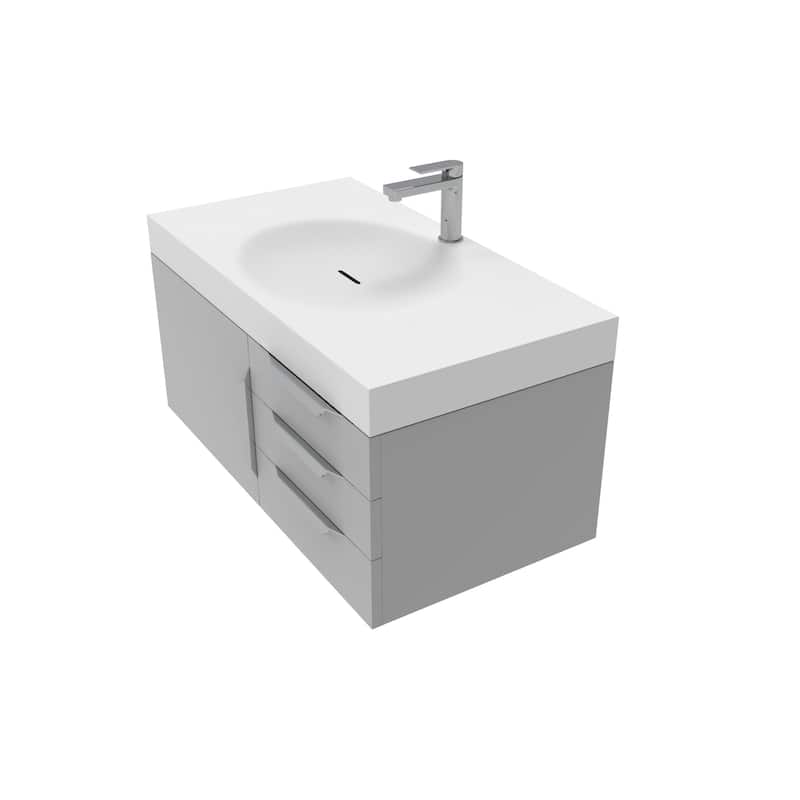 Thames 36" Shallow Basin Wall Mounted Bathroom Vanity Set w/ White Top