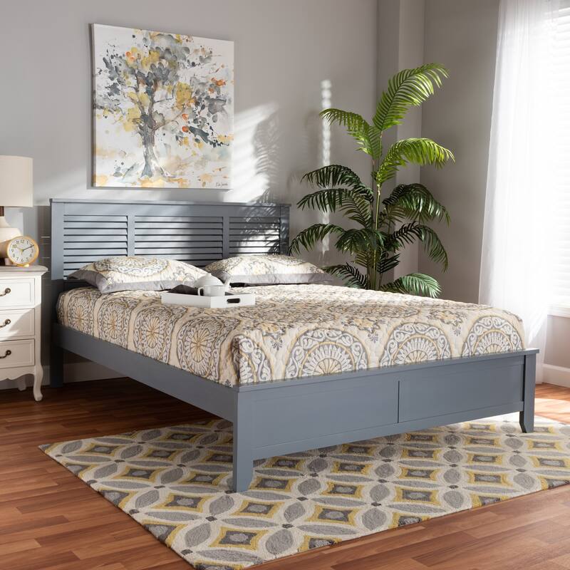 Rustic Ranch Grey Wood Platform Bed - Full Size, Modern Farmhouse Style Bed Frame with Headboard