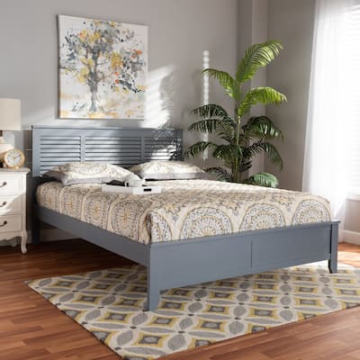 Rustic Ranch Grey Wood Platform Bed - Full Size, Modern Farmhouse Style Bed Frame with Headboard
