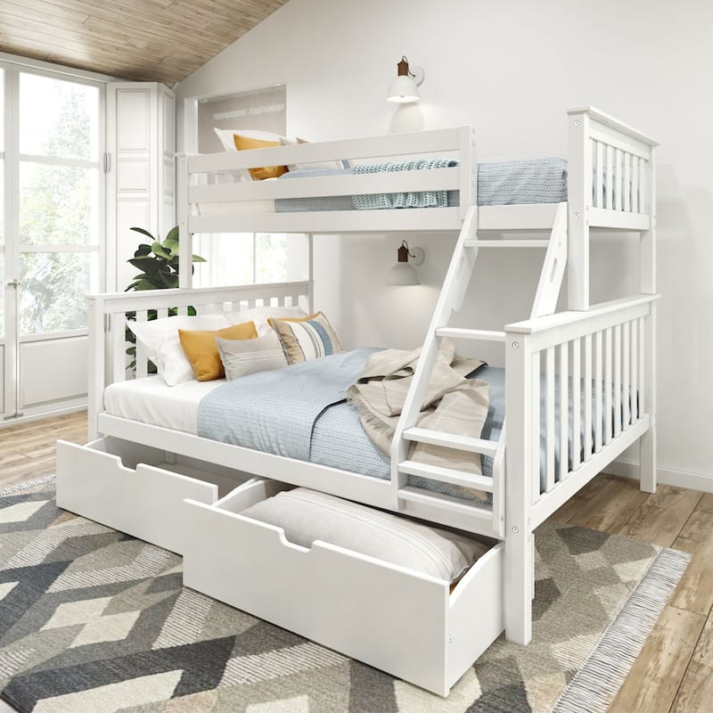Plank and Beam Twin XL over Queen Bunk Bed with Storage Drawers - White - Queen