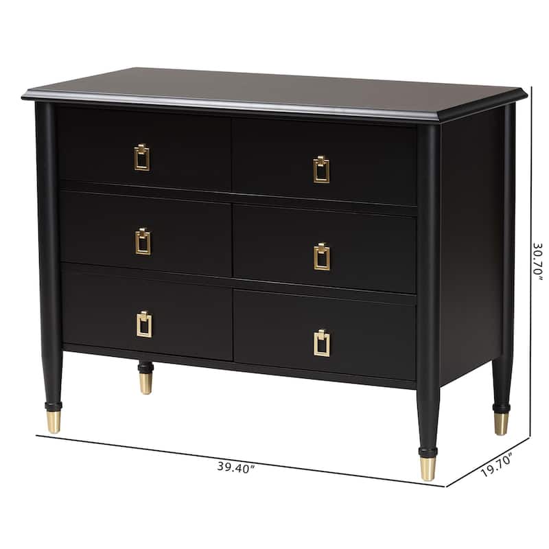 Tamra Black Wood Chest with Drawers - Bedroom Storage Unit with Metallic Accents, 6-Drawer Modern Transitional Bedroom Storage