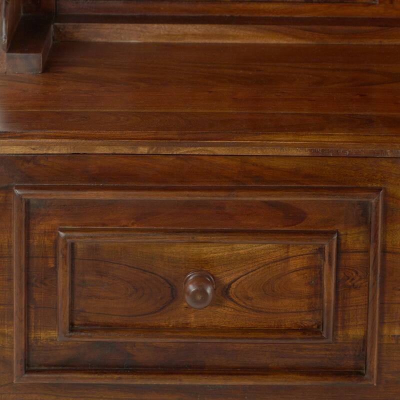 Brown Wood Large Tall Bench Storage 5 Hook and 2 Drawer Freestanding Coat Rack with Cream Clock