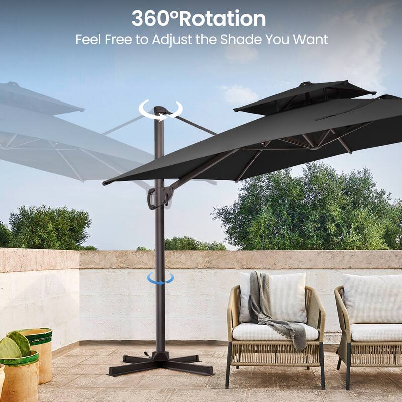 Pellebant Outdoor Patio 9 FT x 11.5 FT Double Top Cantilever Offset Umbrella with HDPE Base