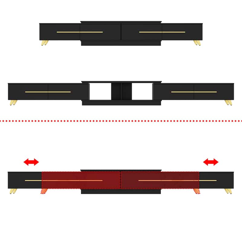 13.1"H Extendable Designs TV Stand with 4 Storage Drawer Black/White