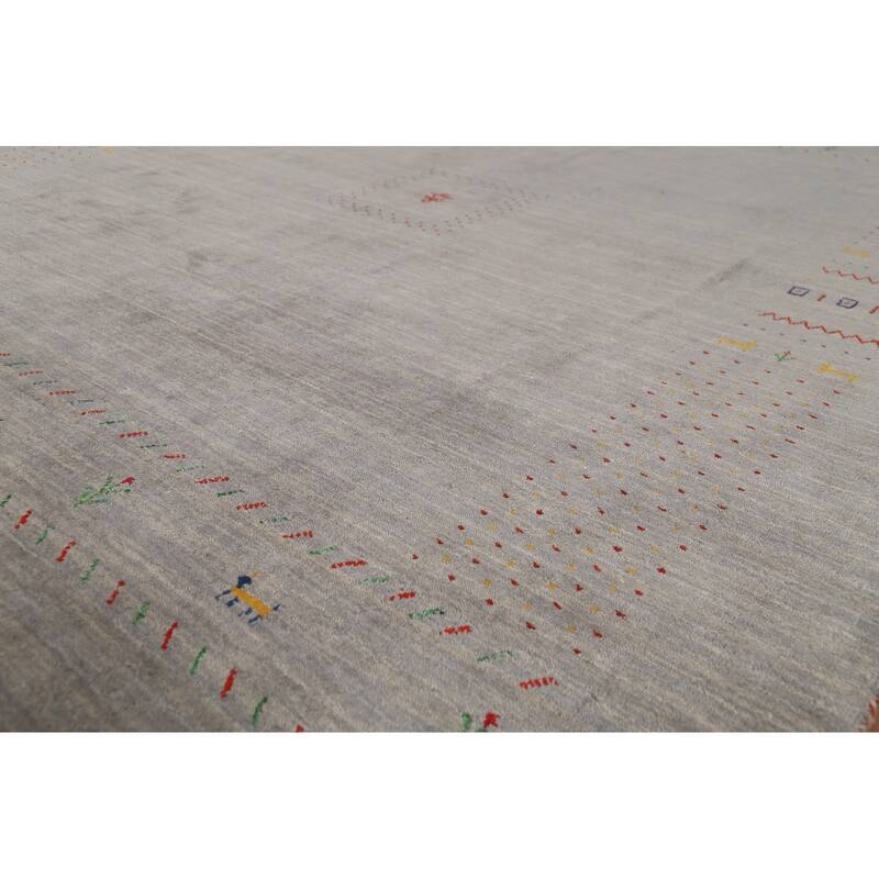 Tribal Gray Gabbeh Indian Area Rug Handmade Wool Carpet - 8'1"x 9'7"