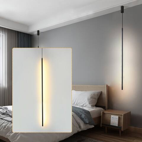 LED Slender Strip Cylindrical Black Pendant Light