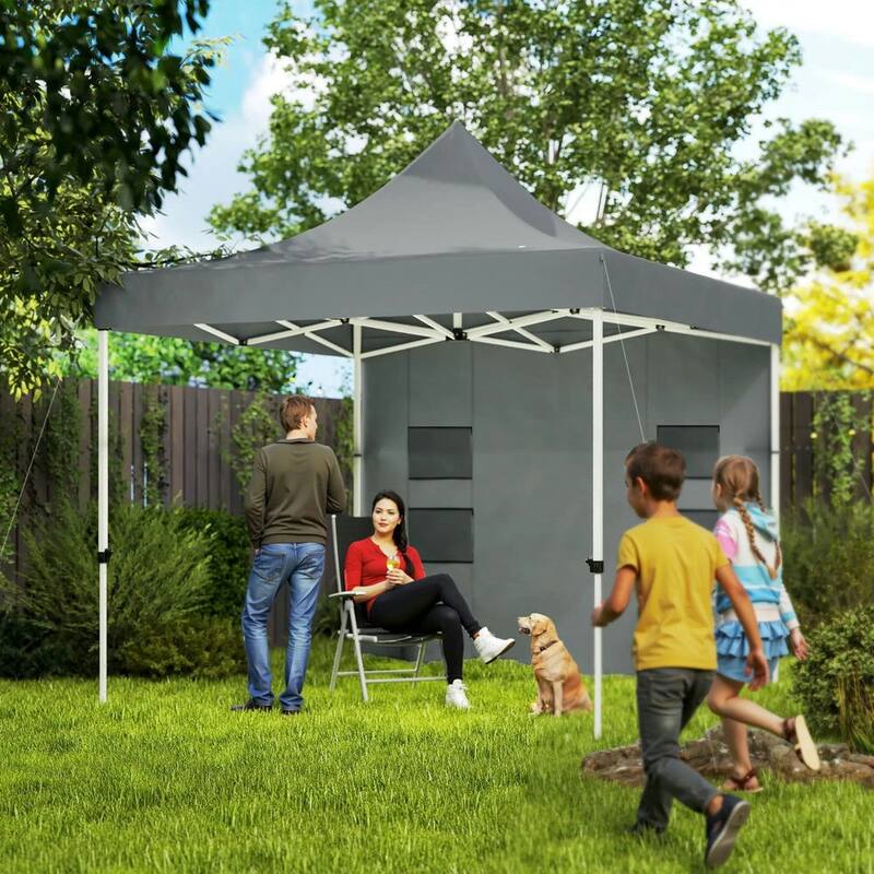 10' x 10' Heavy Duty Pop Up Canopy Tent with Sidewall, UPF50+ - Grey