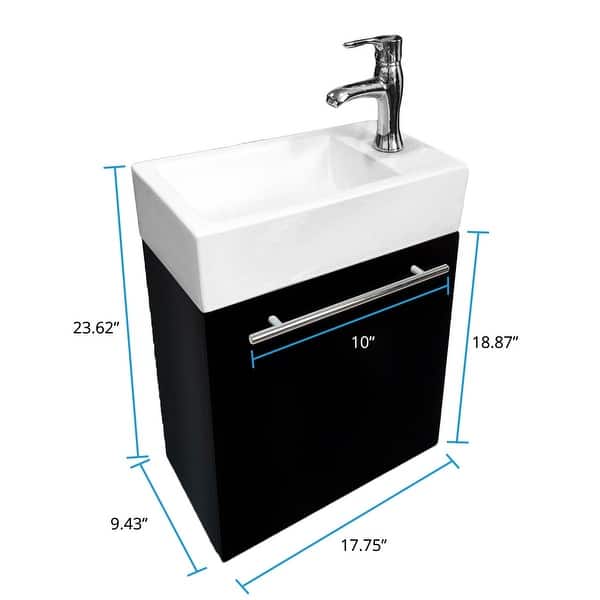 Wall Mount Cabinet Sink Dandi 17.75" White Porcelain Sink with Faucet, Drain with Overflow and Towel Bar Renovators Supply