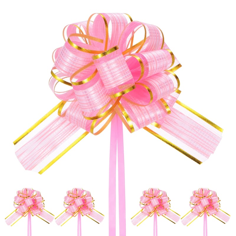 10pcs Large Pull Bow 6 Inch Flower Bows for Wedding Baskets - 6 Inch - Pink