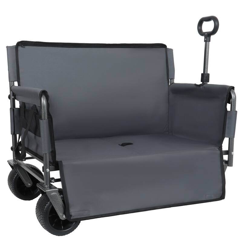 3-In-1 Convertible Folding Wagon Cart With Bench Seat & Storage-500lbs Heavy-Duty Utility Wagon,180l Capacity All-Terrain Wheels