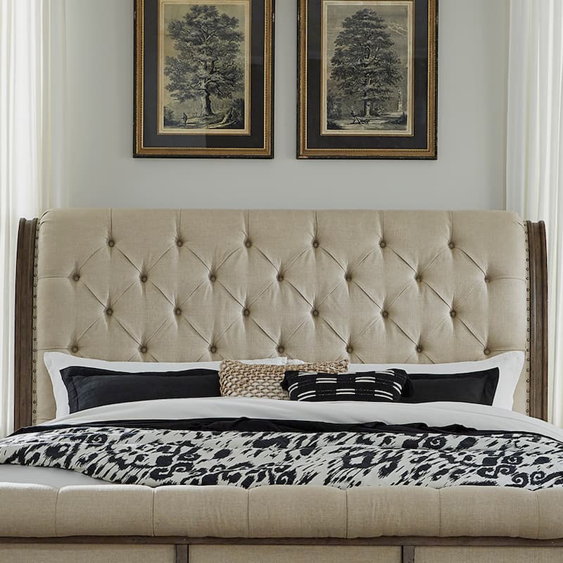 Americana Farmhouse Dusty Taupe Queen Sleigh Bed