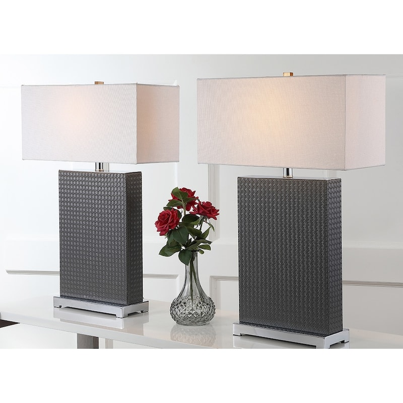 SAFAVIEH Lighting Cristin 28-inch Faux Alligator Grey Table Lamp (Set of 2) - 18"x8 x27.75 - 18Wx8Dx28H