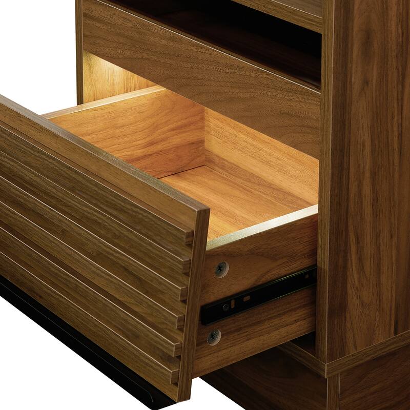 Mid Century Modern Nightstand with 2 Drawers and LED lights