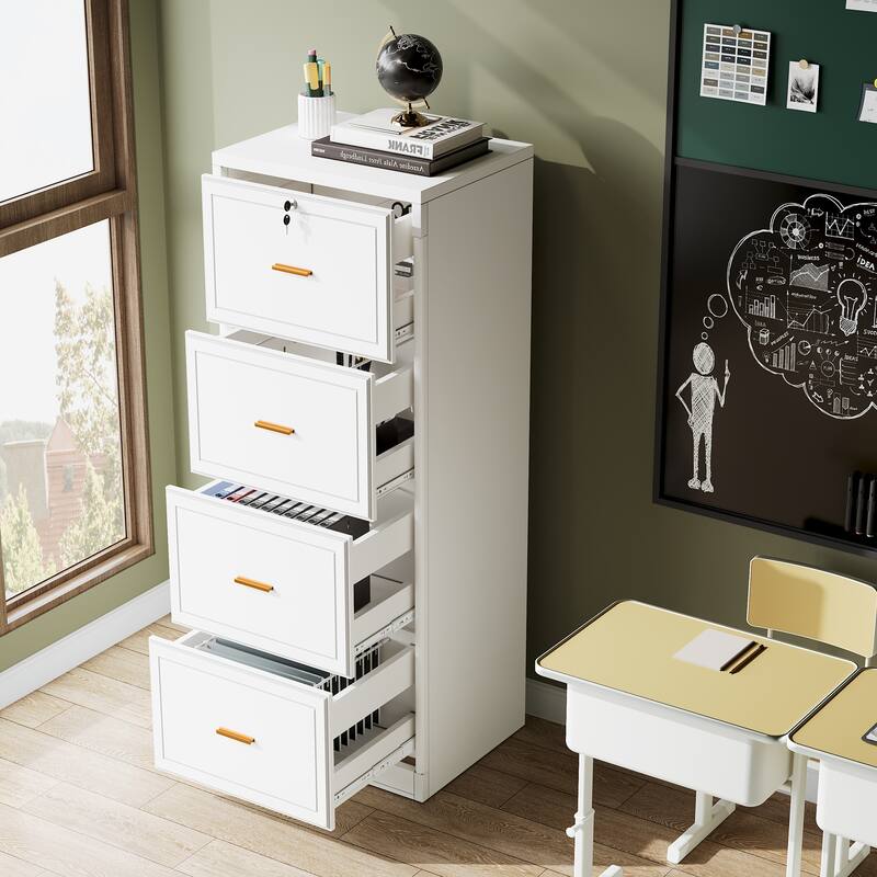 4-Drawer File Cabinet with Lock and Key, Vertical Wooden Filling Cabinet for A4/Letter/Legal Size Files