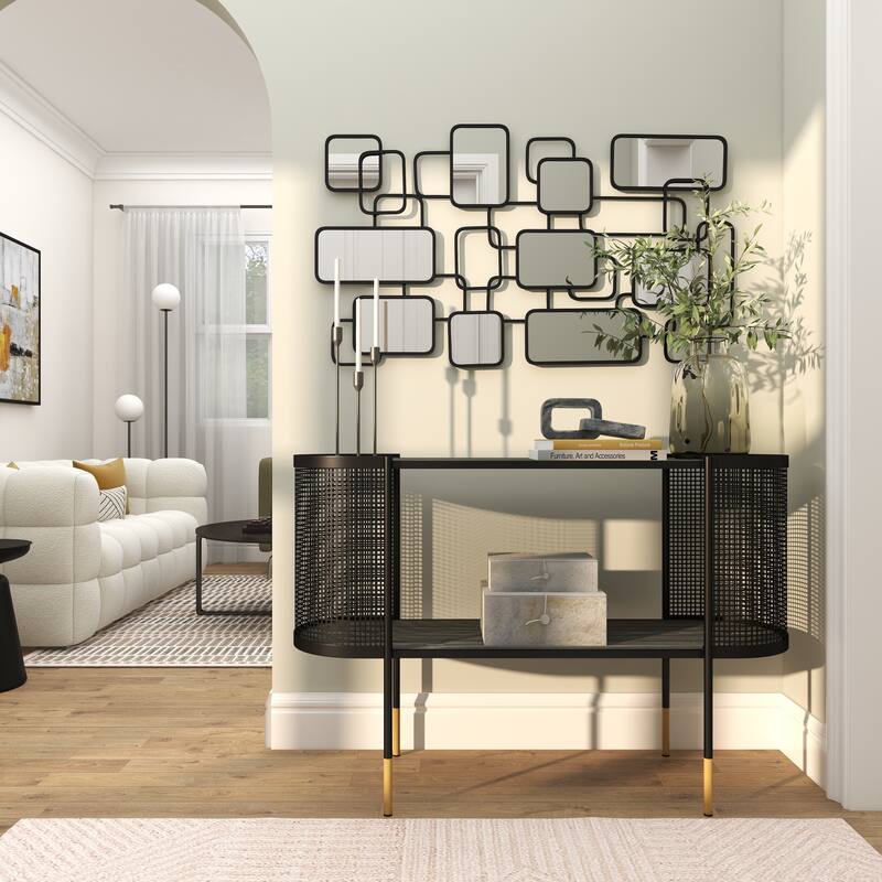 CosmoLiving by Cosmopolitan Artistic Black Metal Geometric Wall Mirror