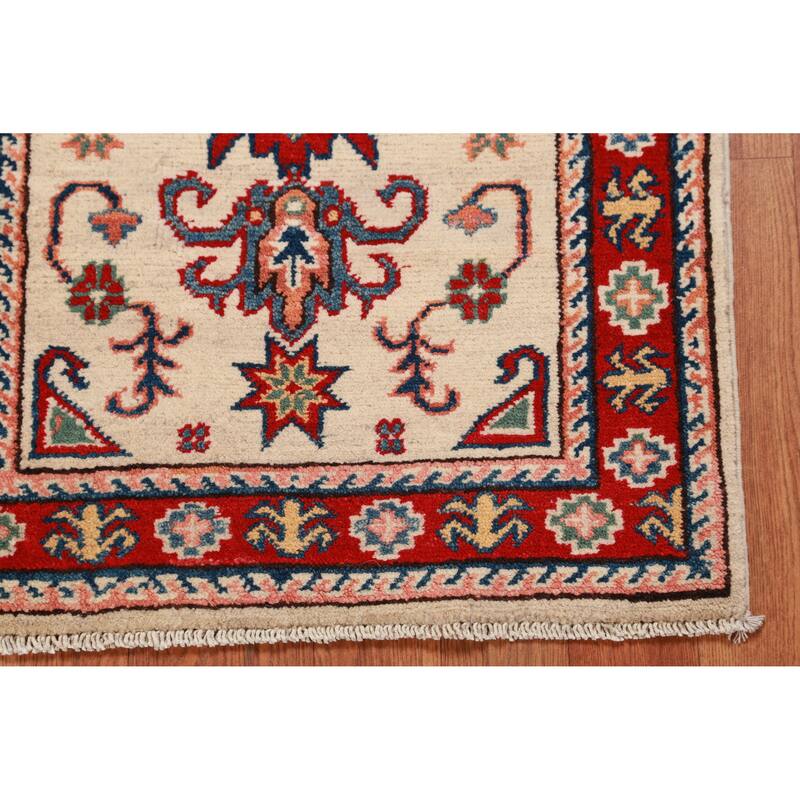 Ivory Kazak Oriental Accent Foyer Rug Handmade Wool Carpet - 2'0"x 3'0"